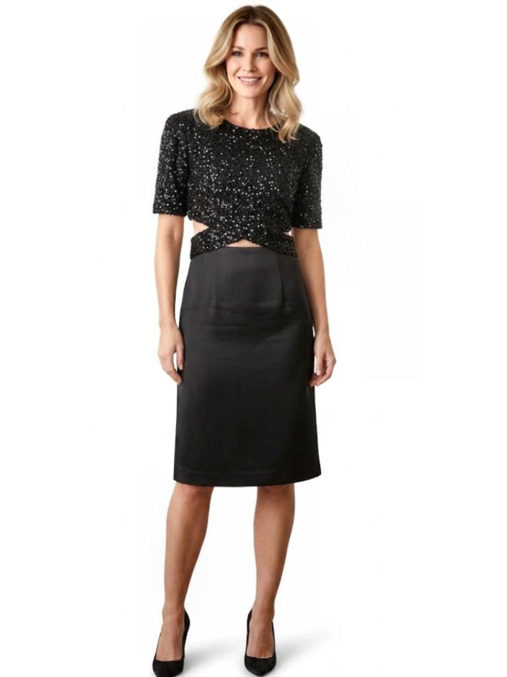 3.1 PHILLIP LIM Black Sequined Embellished Cutout Dress Women's Size 8 NWOT - Picture 1 of 7